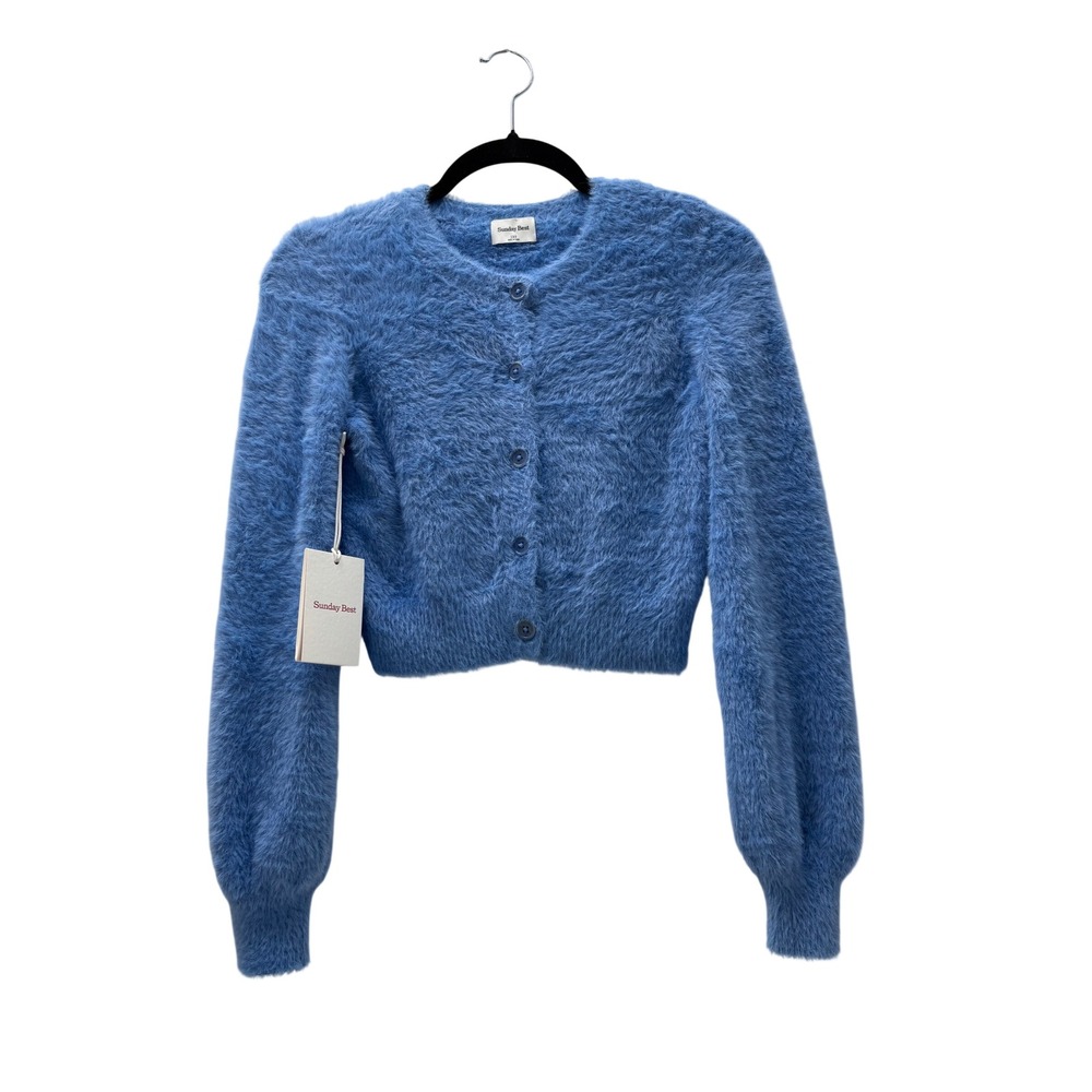 NWT Sunday Best Aritzia Blue Fuzzy Cropped Cardigan Sweater 2XS